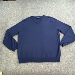 J Crew Sweater Mens‎ X-Large Navy Pullover 100% Merino Wool Jumper V Neck Preppy